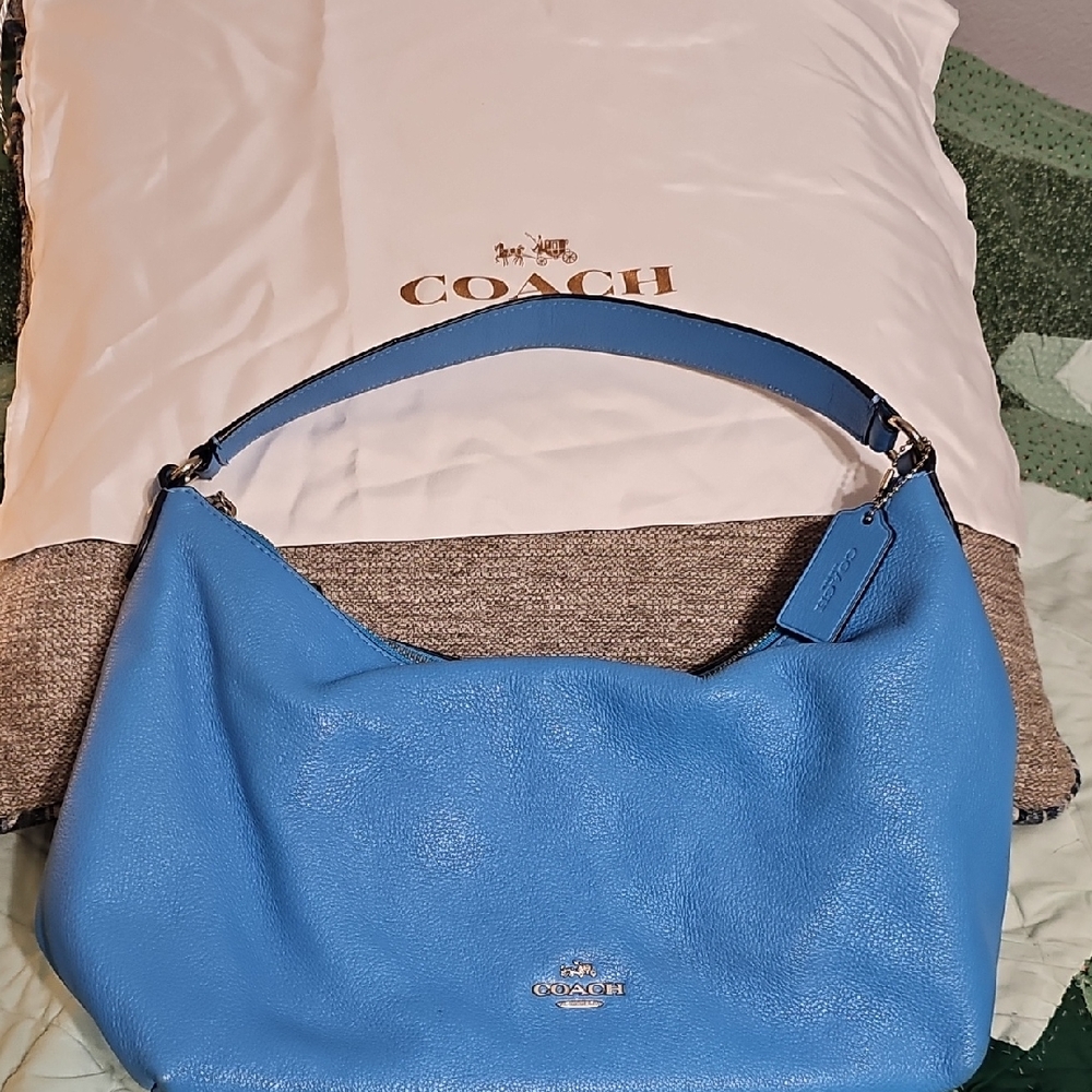 COACH Blue Pebbled Leather Shoulder Hobo